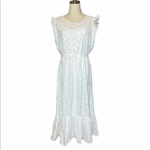 NEW Lucky Brand White Cotton Maxi Sundress Dress L Cottagecore Prairie